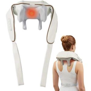 Wireless Neck and Shoulder Massager with Heat - 4D Shiatsu Deep Tissue Massager, 42 Warm Compress, Portable Back Massager for Home, Office, Travel - Neck Massager for Relaxation & Tension Relief (Light Gray)