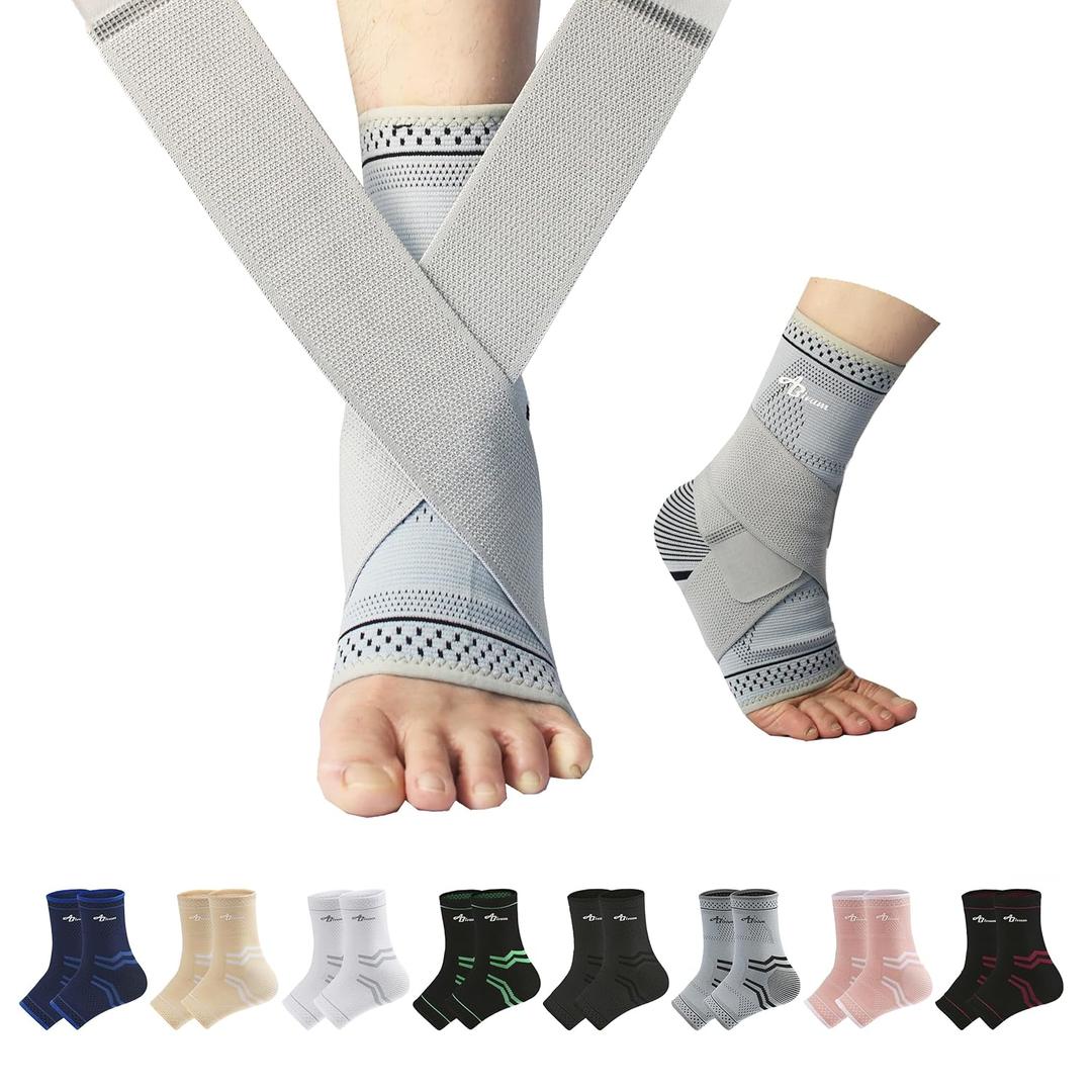 ABIRAM Ankle Brace for Women & Men, Ankle Compression Sleeve with Wrap, Foot Support Sleeve, Ankle Support for Sprained Ankle, Plantar Fasciitis Relief Socks, Achilles Tendonitis, Sports, M (Gray)