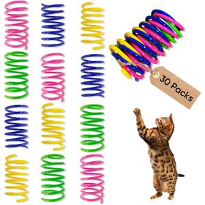 Cat Toys for Indoor Cats, 30 Pack Interactive Cat Spring Toys, Durable Colorful Plastic Spiral Springs for Kitten Hunt, Swat and Bite, Bulk Cat Toys