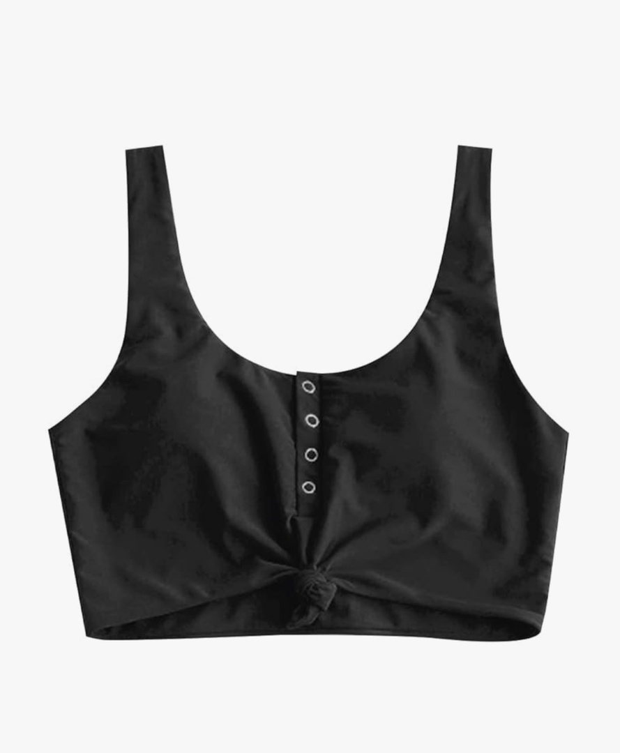 ZAFUL Women's Front Knot Bikini Tops Crop Tankini Top Scoop Neck Padded Bathing Suit Tops Small