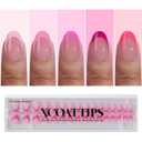 BTArtboxnails XCOATTIPS Pink French Tip Press On Nails - Extra Short Almond Press On Nails, Soft Gel Nail Tips,Soak Off Pink Acrylic Fake Nail Extension in 16 Sizes