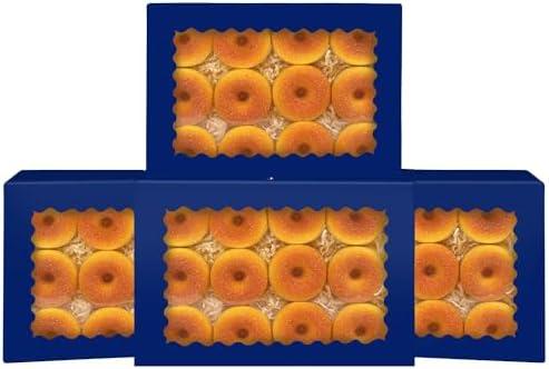 qiqee Auto-pop Up Deep Blue Cookie Box with Window 14x10x2.5 inch Only 23Pcs Bakery Pastry Macaron Bakery Box For Packaging