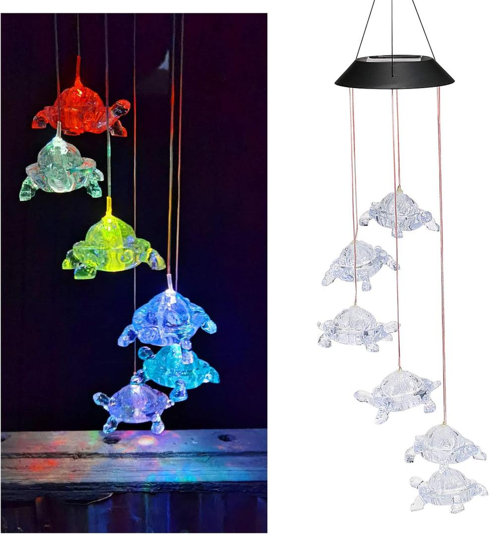 Wind Chimes Chandelier, Solar Turtles Hanging Lamp ,Wind Chime Pendant Light IP44 Waterproof Mixcolor Slow Flashing