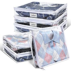 Hoolerry 6 Pieces Sweater Storage Bags Plastic Clear PVC Clothes Storage Bags with Zipper and Label for Blankets Clothes Closet Quilt Pillow Bed Sheet Organizer(15.7 x 13.7 x 3.9 Inch)