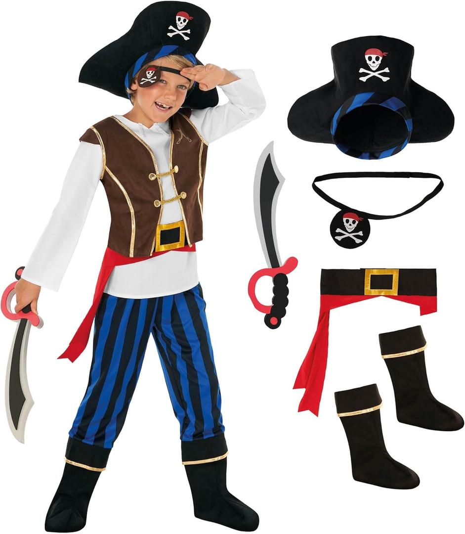 Morph Pirate Costume For Kids - Boys Pirate Outfit - Fun Dress Up Costume For Halloween, Parties, Role Play (7-9 Years, Blue)