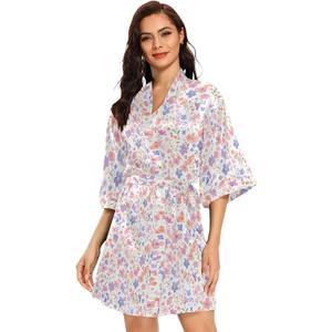 Floral Women Kimono Robes, Bathrobe Pajamas Dress Comfy Nightshirt Casual, L