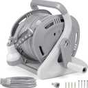 Flora Guard Garden Hose Holder With 1/2 Inch 65Ft Freeze-resistant UV Software, Hose Reels Wall Mount, Removable Hose Reel, 3/4 "Pressure Fitting and 9-Pattern Nozzle, Gray