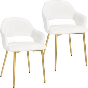 VECELO Velvet Dining Chairs Set of 2, Modern Upholstered Kitchen Chairs with Cushion, Padded Backrest and Metal Legs, White