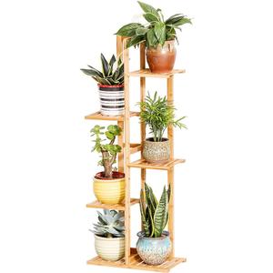 Bamboo 5 Tier 6 Potted Plant Stand Rack Multiple Flower Pot Holder Shelf Indoor Outdoor Planter Display Shelving Unit for Patio Garden Corner Balcony Living Room