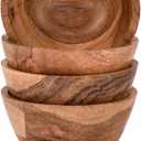Salad Bowl Acacia Wood Set of 4 Individual Wood Serving Bowls for Salad, Fruit, Snacks, Nuts for Kitchen or Dining Table (Set of 4) (3.5" X 3. 5" X 2")