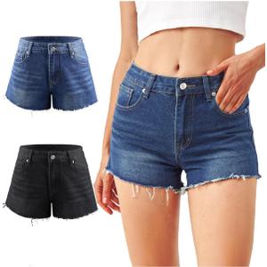 Liloak Womens Pack of Washed Denim Jean Shorts Mid Rise Casual Ripped Frayed Hem Summer Hot Shorts Pack (M)