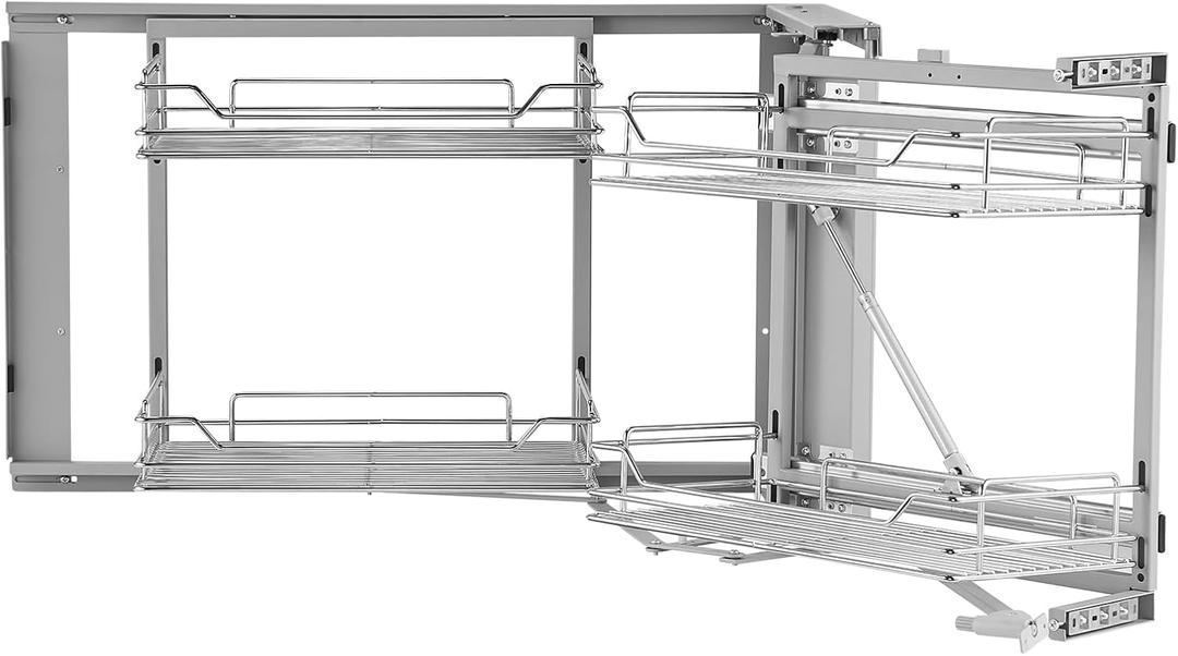 VEVOR 18" W Opening Blind Corner Pull Out Organizer, 2 Tier 4 Shelf Kitchen Cabinet Organizer, Magic Chrome Carbon Steel Storage Basket, Slide Out Storage Organizer, Left & Right Open Compatible