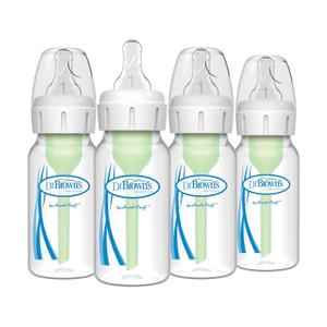 Dr. Brown's Natural Flow Anti-Colic Options+ Narrow Baby Bottle, 4 oz/120 mL, with Level 1 Slow Flow Nipple, 0m+, 4 Bottles
