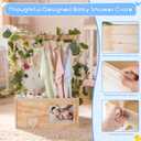 Wooden Baby Shower Crate Closet, Personalized Baby Shower Basket with Wreath & Hanger, Love at First Sight Sonogram Picture Frame, Easy Assembly Baby Clothes Storage Box for Pregnancy Gift