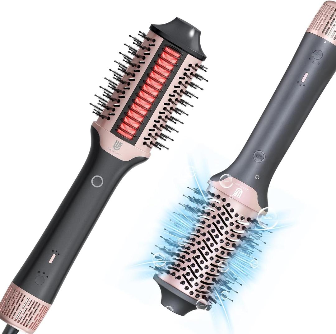 2-in-1 Blow Dryer Brush & Hair Straightener, Ionic & Ceramic Thermal Brush with Adjustable Heat & Cool Shot, 110000 RPM Motor High-Speed Motor for Frizz-Free, Smooth & Voluminous Hair, Gray with Comb