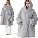 Bedsure Wearable Blanket Hoodies, Christmas Gifts for Women, Wife, Girlfriend, Warm Cozy Birthday Gifts for Her, Wife, Soft Fluffy Sweatshirt, Oversized Hooded Blankets With Sleeves, Grey