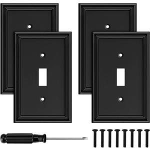 Black Modern Decorative Wall Plate Light Switch Cover Decorator Outlet Covers Rocker Switch Plates Bamboo Fiber Material Wall Plates for Kitchen Bathroom (1 Gang Single Toggle-4 Pack)