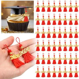 Daifunli 60 Pcs 2026 Mini Graduation Tassels for Craft 2.4inch Tassels Party Favors Mini Bookmark for Graduation Decor, Chocolates Decor, Keychain Making(Red)