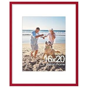 decorUhome 16x20 Picture Frame, Display Pictures 11x14 with Mat or 16x20 without Mat, Wall Hanging Poster Frame, Red, 1 Pack