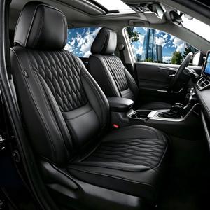 Car Seat Covers , Luxury Breathable Waterproof Faux Leatherette Car Seat Covers Cushion Protectors with Lumbar Support, Car Seat Cushion, Universal Fit Most Cars (FULL BLACK, Full Set - 5 Seats)