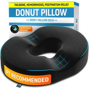 Ergonomic Innovations PT ENDORSED Donut Pillow for Tailbone Pain Relief Hemorrhoid Pillow for Sitting, Orthopedic Donut Seat Cushion for Pressure Relief, Post Surgery, Postpartum Pregnancy, Lifting Cushions for Coccyx
