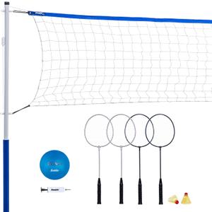 Franklin Sports Volleyball + Badminton Sets - Beach + Backyard Game Set - Volleyball, Pump, Badminton Rackets, Birdies, Net + Poles Included, 20 Ft