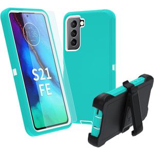 for Samsung Galaxy S21 FE 5G Case, S21 FE Heavy Duty case,[Military Grade Protective ][Shockproof] [Dropproof] [Dust-Proof], Compatible with Samsung Galaxy S21 FE 5G (Teal-White)