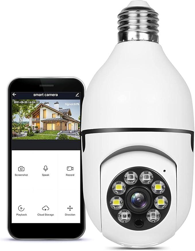 5MP Light Bulb Security Camera Outdoor, 360° WiFi Security Cameras Wireless Outdoor ,No Drill ScrewIn Light Bulb Camera with Motion Detection & TwoWay Audio,Color Night Vision,Compatible with Alexa