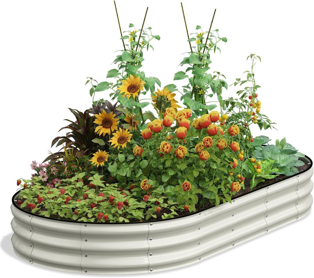 Oval 8x4x1 FT Galvanized Raised Garden Bed Kit, 3 in 1 Large Metal Garden Bed Raised Planter Box, 12 Raised Beds for Gardening Vegetables Flower Herb(Pearl White)