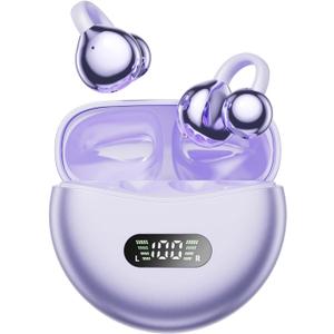 Clip On Earbuds Open Ear Ear Buds Wireless Bluetooth 5.4 Headphones,48H Playtime,IPX6 Waterproof,Touch Control,Comfortable for Workouts and Daily Use (Purple)
