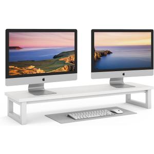 YAOHUOO Dual Monitor Stand Riser, 39Inch Large Monitor Stands for 2 Monitors, Computer Monitor Stand, Wooden Desktop Organizer Shelf for Office Desk Computer, Laptop, TV (White)