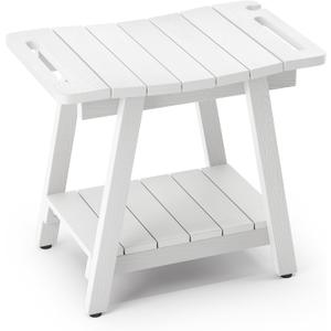 LUE BONA Shower Bench, HDPS Shower Seat with Storage Shelf, Waterproof Shower Chair, Non-Slip Shower Stool for Adults, Elderly, Disabled, Seniors, Large Size, White