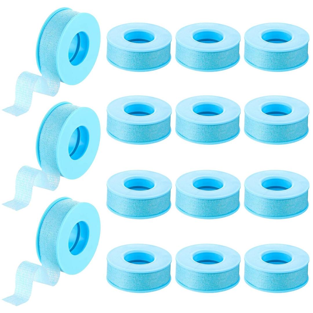 Nuanchu 12 Rolls Blue Lash Tape Bulk, Reusable Adhesive Silicone Eyelash Extension Tapes for Sensitive Skin, Easy to Remove, 0.5 Inch x 3.9 Yards