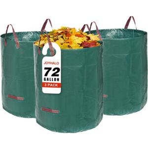Joyhalo Reusable Yard Waste Bags, 72 Gallon Lawn And Leaf Bags 3 Pack, Heavy Duty Garden Bags With Gardening Gloves, Standable Garden Waste Bag With 4 Handles, Camping Yard Recycling Bag For Leaves (Green-72 Gallons)