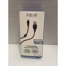 Z GEAR 6 Foot Braided Synk & Charge Cable. Metal Housing. For Lightning Tip