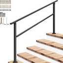 VIVOSUN Outdoor Handrail, 5 Step Stair Handrai, 69" x 36" Fits 1 to 5 Steps, Wrought Mattle Iron Handrail for Concrete Steps, Porch Steps, One-Step Assembly, Black