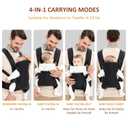 Baby Carrier, Hands Free Adjustable Ergonomic Baby Carrier Newborn to Toddler 6-33lbs, 4-in-1 Baby Sling Wrap with Saliva Towel, Front Back Carry, Baby Essentials Gift (Black)
