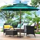 EliteShade USA 10-Year-Non-Fading 11ft 3-Tier Market Patio Umbrella, Commercial Grade Outdoor Table Umbrella with Crank Open, Windproof & UPF 50+ UV Protection, Heavy Duty Ventilation for Garden, Deck, Pool, Backyard, Beach & Bistro, No Tilt, Teal