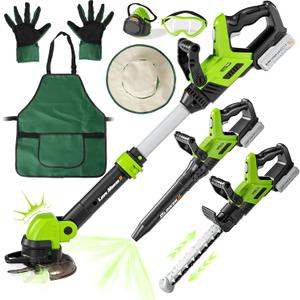 UPGRADED Kids Tool Set, 3-IN-1 Toddler Power Garden Tools with Sounds & Lights, Volume+/-, Toy Weed Wacker, Leaf Blower & Hedge Trimmer, Hat, Gloves, Apron, Toy Tools Christmas Birthday Gifts for Boys, Green
