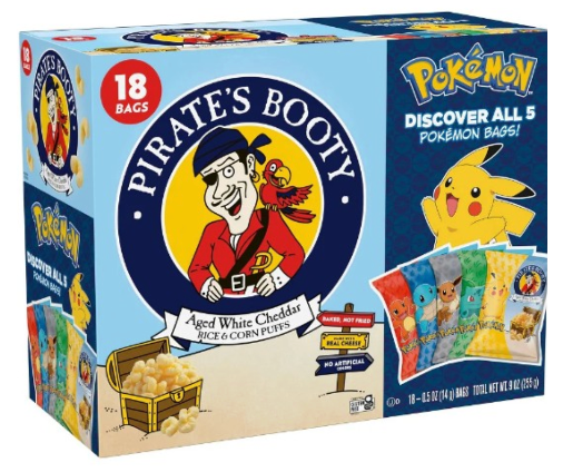 Pack of 3, Pirate's Booty Aged Chips White Cheddar Puffs Snack Multipack Pokemon - 9oz/18ct, BBD 01/26/26
