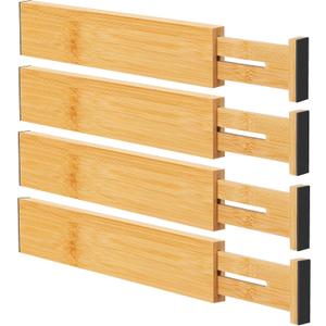 Bamboo Drawer Dividers Organizers, Kitchen Drawer Organizer, Adjustable Drawer Divider for Clothes, Kitchen, Dresser, Bedroom, Bathroom and Office, 4-Pack (Natural, 12-17 IN)