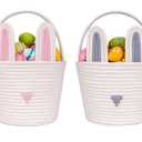 CubesLand Easter Baskets for Kids - Empty 2-Piece Set with Handle, Easter Egg Hunt Basket & Candy Storage Tote (9.8"x7.8"x7.8") - Reusable Bunny Buckets for Toddlers, Boys & Girls Easter Party Gifts (Large)
