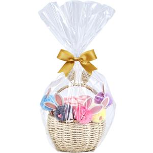 Wowfit 10 CT 16x24 Inch Clear Cellophane Gift Bags  Food-Safe Cello Bags for Small Gift Baskets, Wine Raffles, Bridal or Baby Showers, and More (No Gusset, Ribbon Not Included)