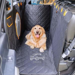 XL Dog Seat Cover for Truck, Waterproof Dog Floor Hammock for Crew Cab Trucks with Mesh Window, Heavy Duty Scratch-Proof Back Seat Cover Protector for F150 (Black)