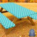 Smiry Picnic Table Cover with Bench Covers, Waterproof Elastic Fitted Tablecloth for 6 Foot Tables, Washable Polyester Tablecloths for Camping, Indoor & Outdoor (Teal, 30x72 Inch 3-pc Set)