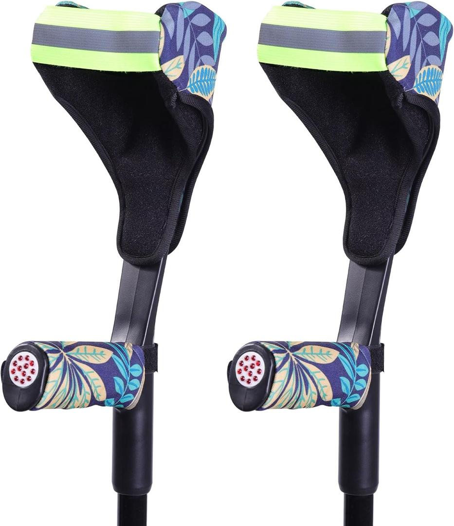 Forearm Crutch Pads and Hand Grip Covers for Open Cuff Crutches Forearm Crutches Accessories,Moisture Wicking Breathable Forearm Crutch Covers with Elastic Strap Increases Walking Comfort (Leaf)