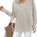 PRETTYGARDEN Womens Long Sleeve Quarter Zip Pullover Sweater Casual Loose V Neck Collared Ribbed Knit Jumper Tops Thumb Hole (Small, Light Grey)