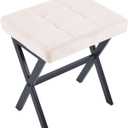 White Velvet Makeup Vanity Stool with Metal Legs, 18 inch High Ottoman Footrest for Living Room Bedroom Entryway Office