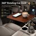 Car Cup Holder Tray Table, 360°Rotating Adjustable Car Desk for Eating & Laptop, Walnut Wood Cup Holder Tray, Fits Round Cup Holders 2.6"-3.65", Compatible with Tesla Model 3/Y/S and Most Vehicles