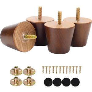 Maricome 2 Inch Furniture Feet Set of 4 Replacement Furniture Legs Predrilled M8 Bolt Short Small Wooden Legs for Chair Dresser Cabinet Ottoman Screw in